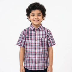 Boys Checkered Red White Half Sleeve Shirt lifestyle view