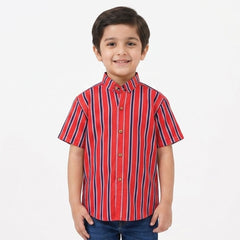 Boys Red Striped Half Sleeve Shirt lifestyle view