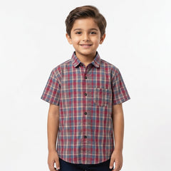Boys Checkered Red Half Sleeve Shirt lifestyle view