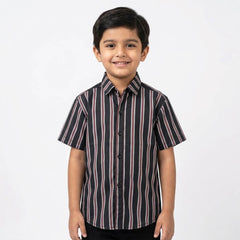 Boys Black & Red Striped Half Sleeve Shirt lifestyle view