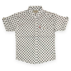 White Cotton Half Sleeve Shirt – Diagonal Black Polka Dot Print