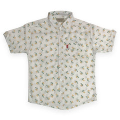 White Cotton Half Sleeve Shirt – Yellow & Green Floral Print