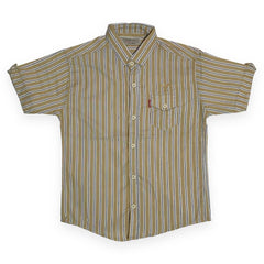 Yellow Cotton Half Sleeve Shirt – Striped Pattern