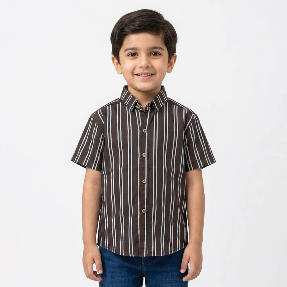 Boys Black Striped Half Sleeve Shirt lifestyle view