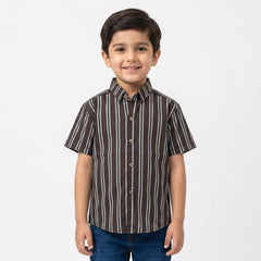 Boys Black Striped Half Sleeve Shirt lifestyle view