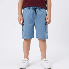 Boys Sky Blue Denim Cargo Shorts lifestyle view