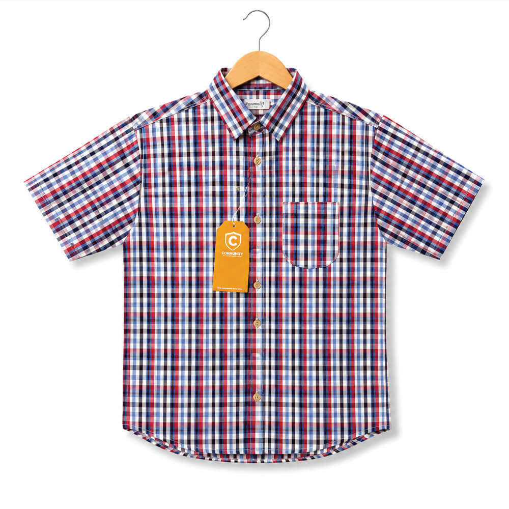 Boys Checkered Red White Half Sleeve Shirt for kids