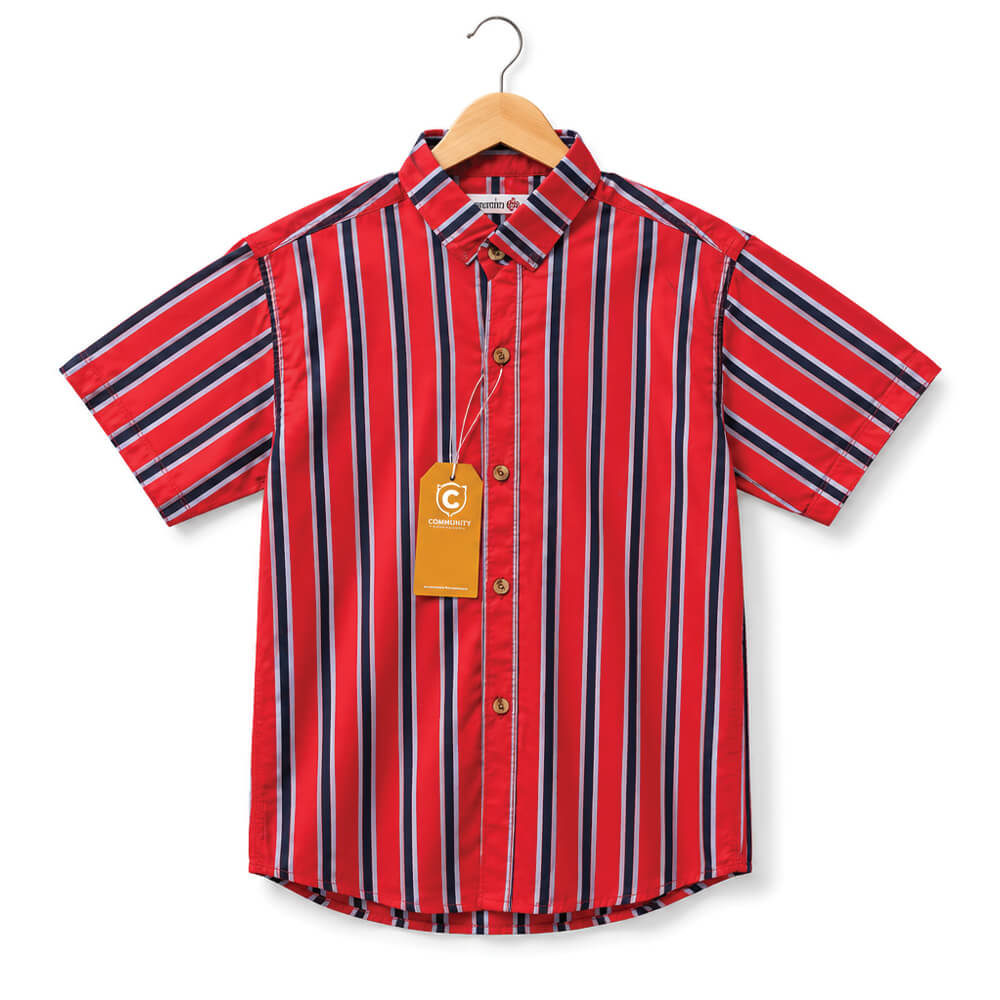 Boys Red Striped Half Sleeve Shirt for kids