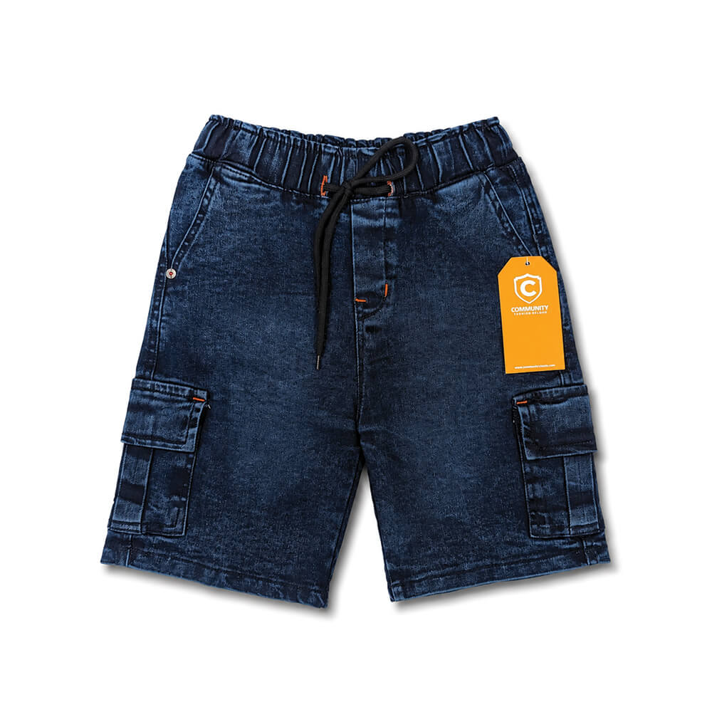 Boys Dark Blue Denim Cargo Shorts for kids