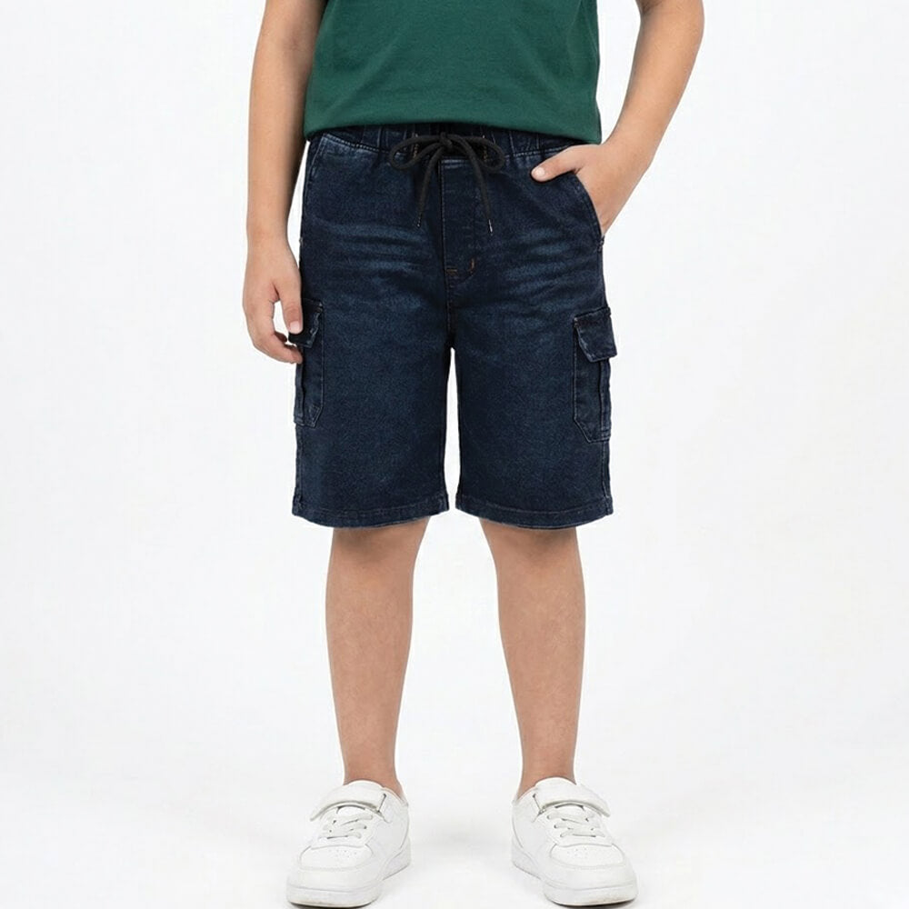 Boys Navy Blue Denim Cargo Shorts lifestyle view