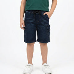 Boys Navy Blue Denim Cargo Shorts lifestyle view
