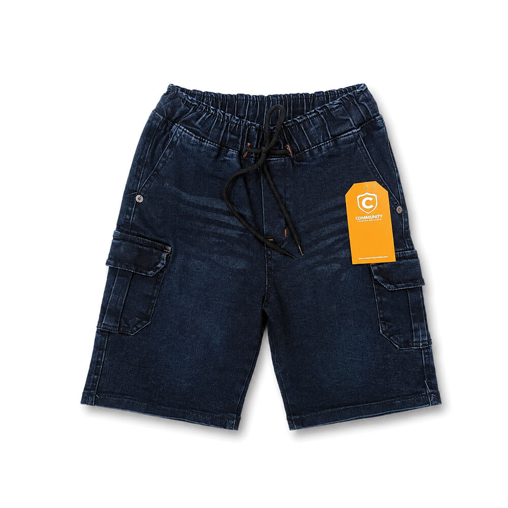 Boys Navy Blue Denim Cargo Shorts for kids