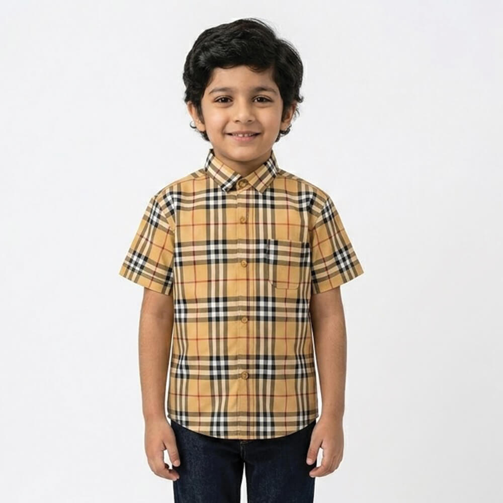 Boys Checkered Yellow Half Sleeve Shirt lifestyle view