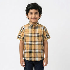 Boys Checkered Yellow Half Sleeve Shirt lifestyle view