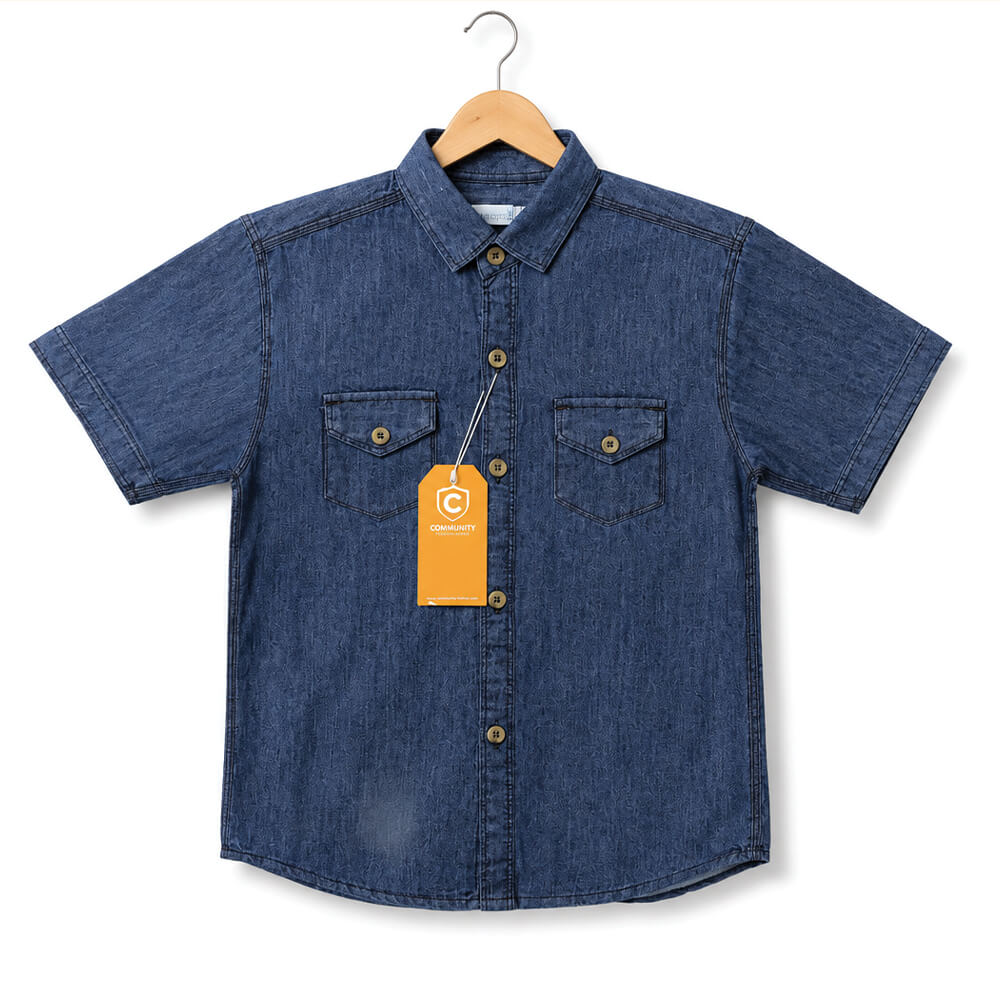 Boys Dark Blue Denim Half Sleeve Shirt for kids