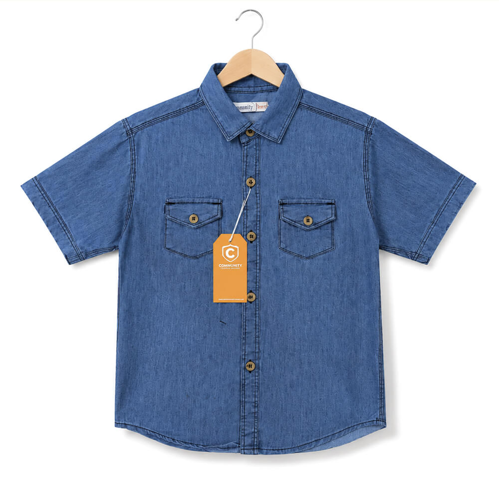 Boys Light Blue Denim Half Sleeve Shirt for kids